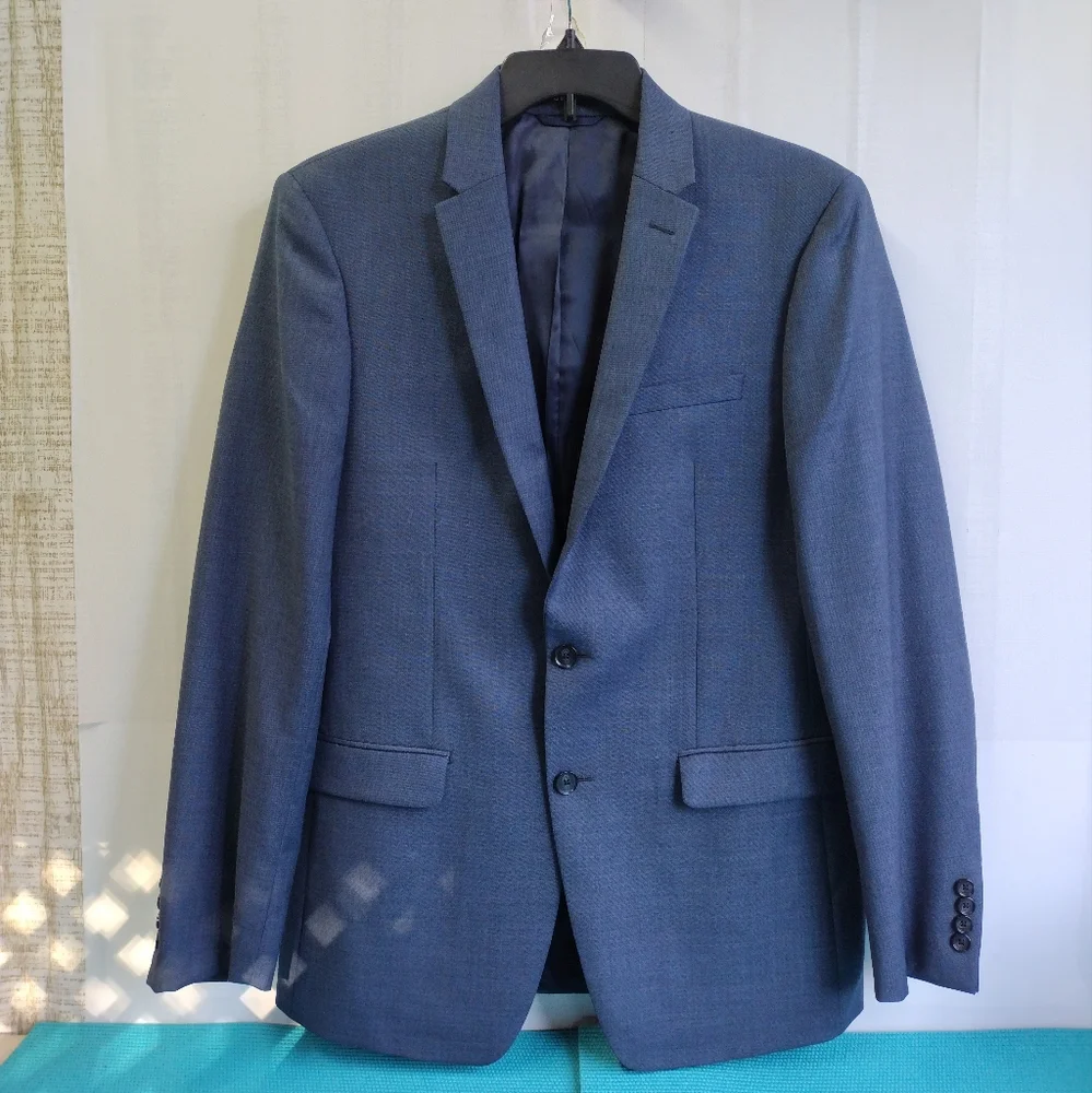 Dkny Men's 100% Wool Natural Stretch Suit Jacket Blue Size 40L